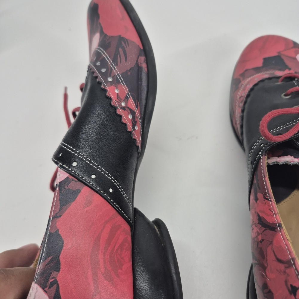 John Fluevog Erika Brogued Oxford Red Black Pink Leather Size 8.5 - Picture 15 of 16